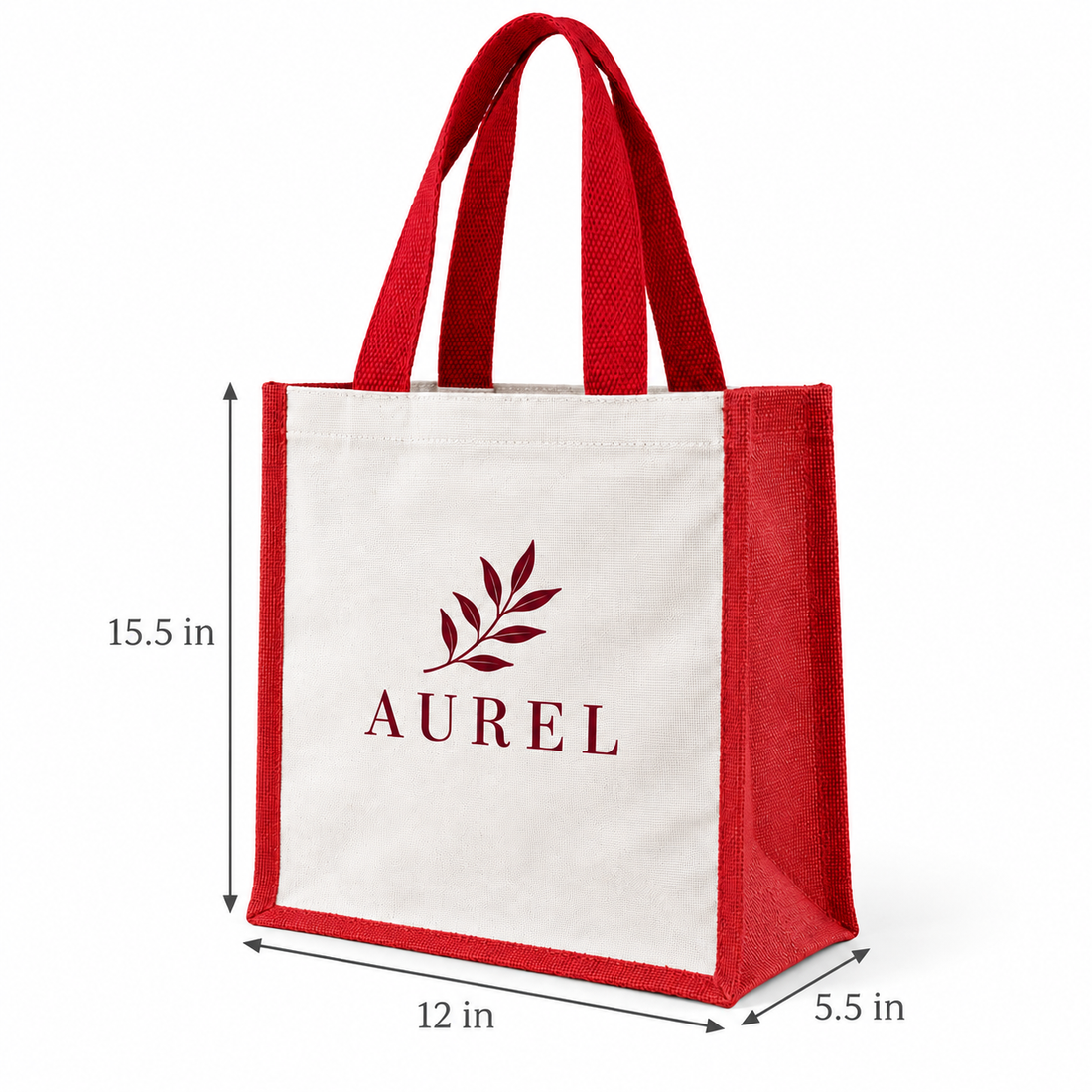 12x15.5x5.5 Red Laminated Jute & Canvas Tote Bag