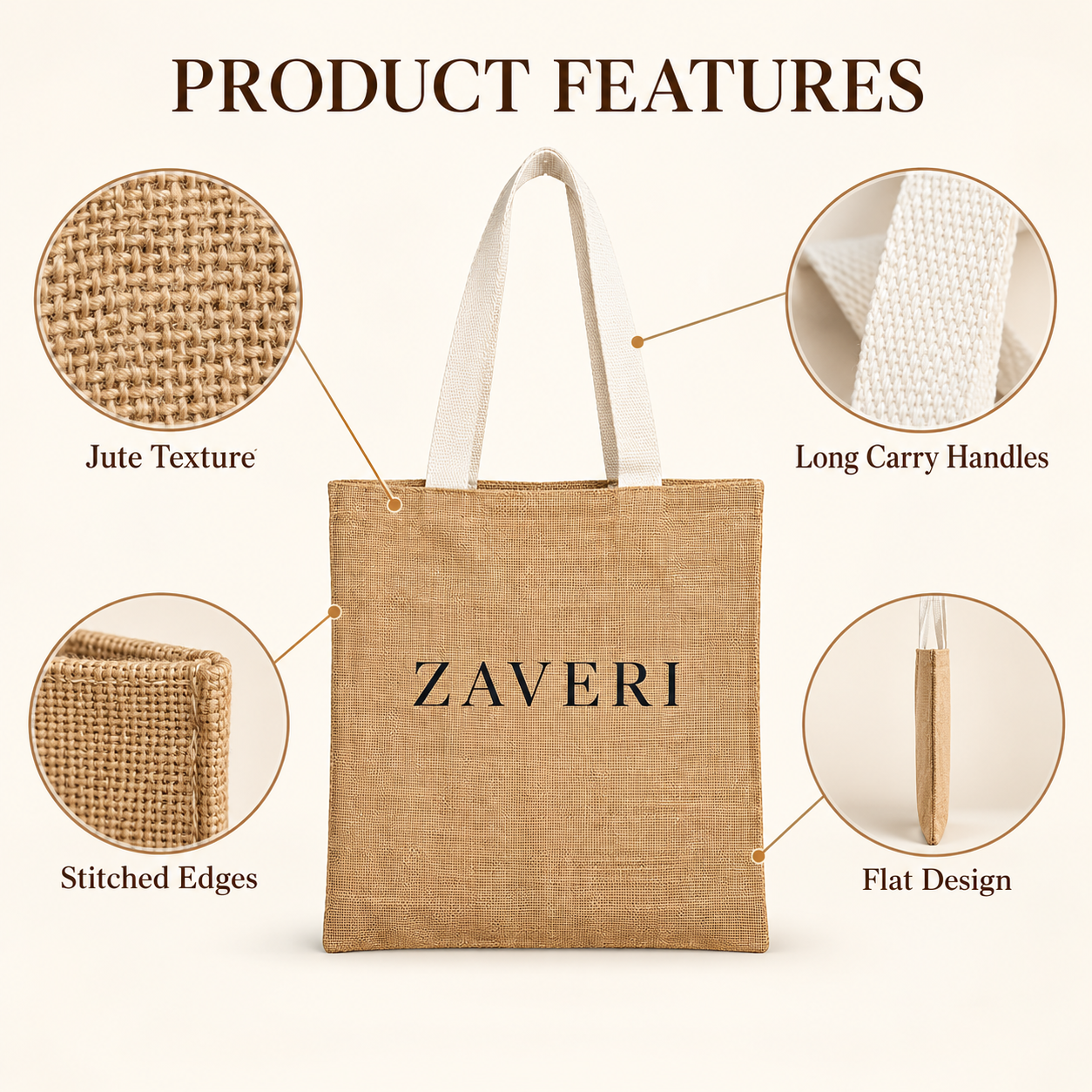 14.5x16.5 Natural Beige Jute Tote Bag