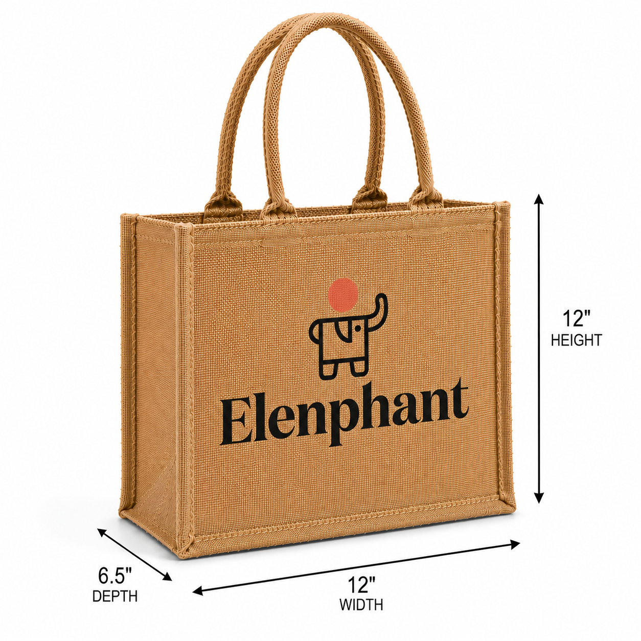 Custom 12×12×7.5 Natural Jute Tote Bag | 350 GSM