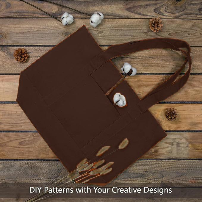 Brown Large Canvas Tote Bag | (19" x 15" x 6") Inch