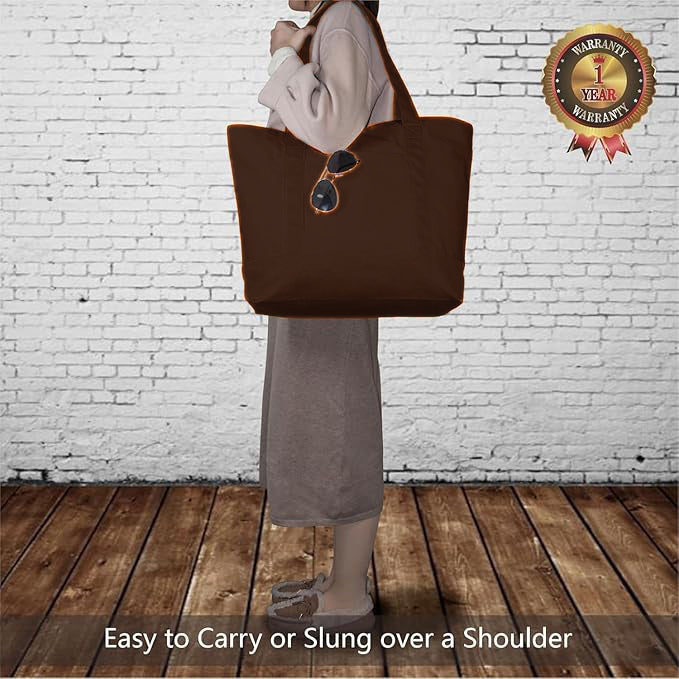 Brown Large Canvas Tote Bag | (19" x 15" x 6") Inch