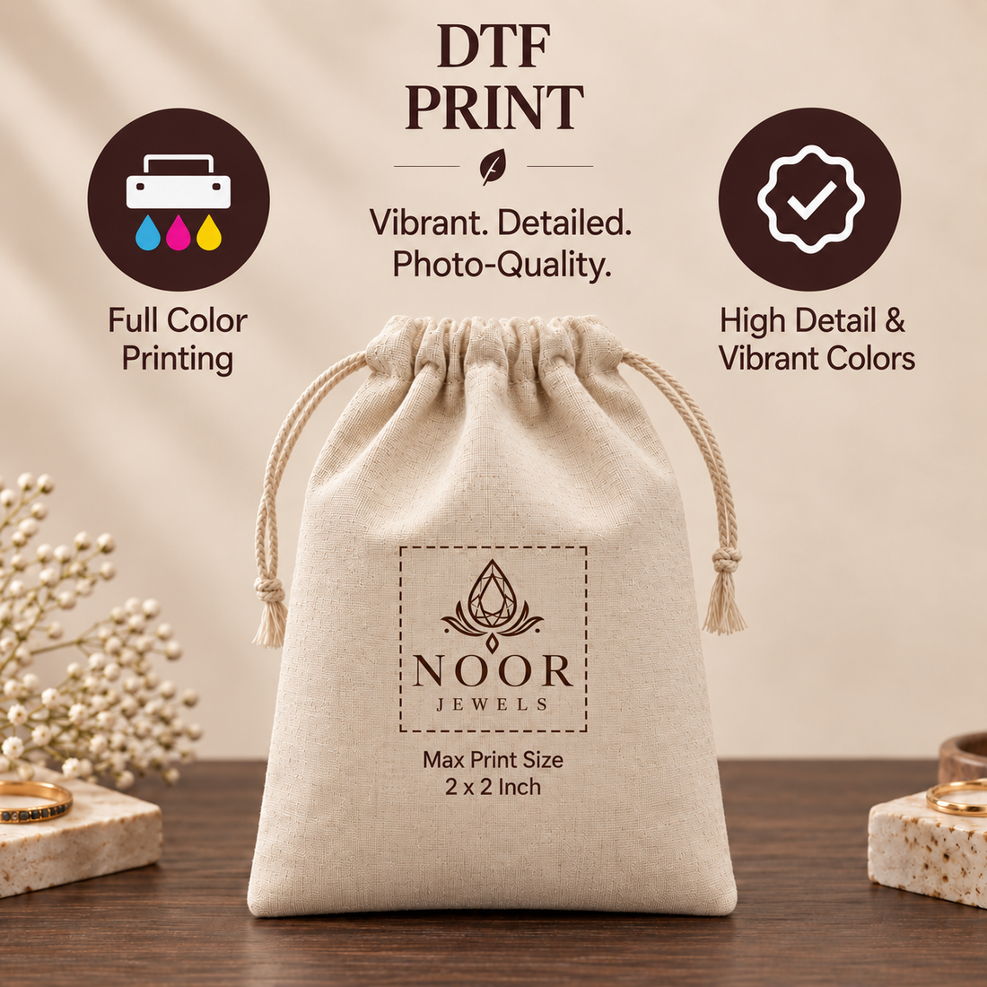 Floral Embroidered Cotton Drawstring Pouch