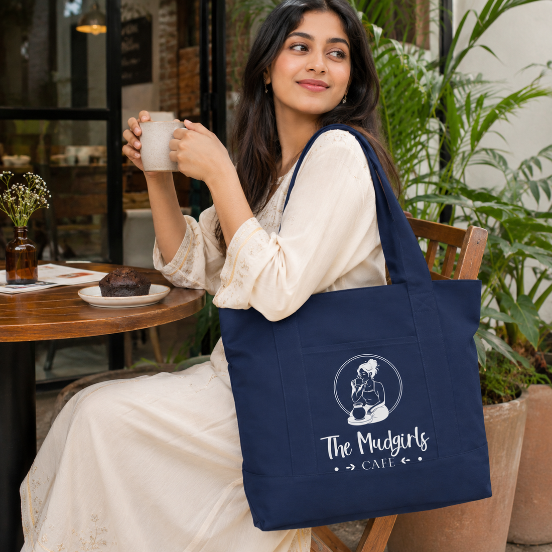 Navy Blue Large Canvas Tote Bag | 19" x 15" x 6"