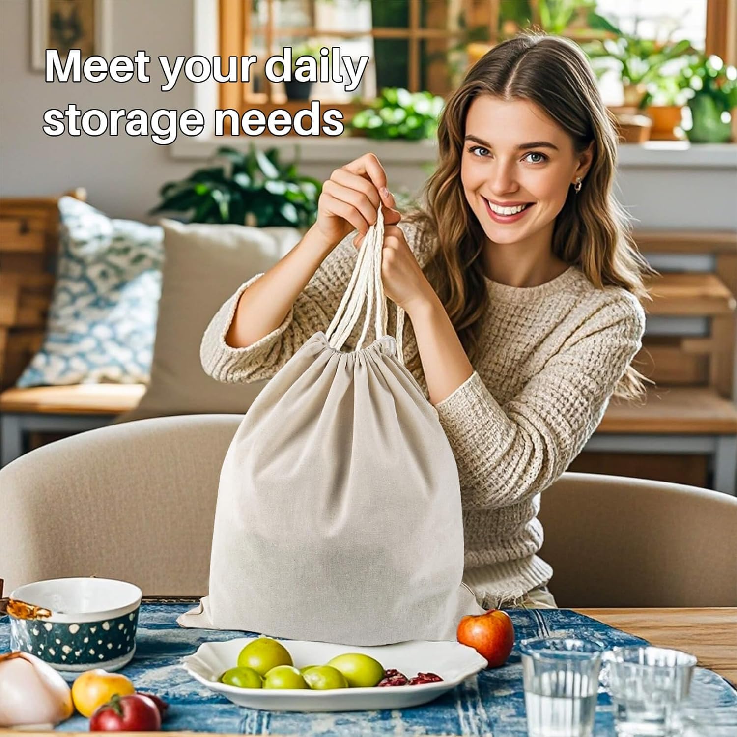 10x12 Inch Cotton Drawstring Pouch Bag