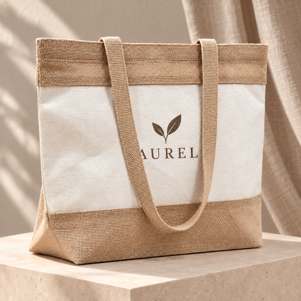 19x14x6 Natural Two-Tone Cotton Canvas Tote Bag | 350 GSM