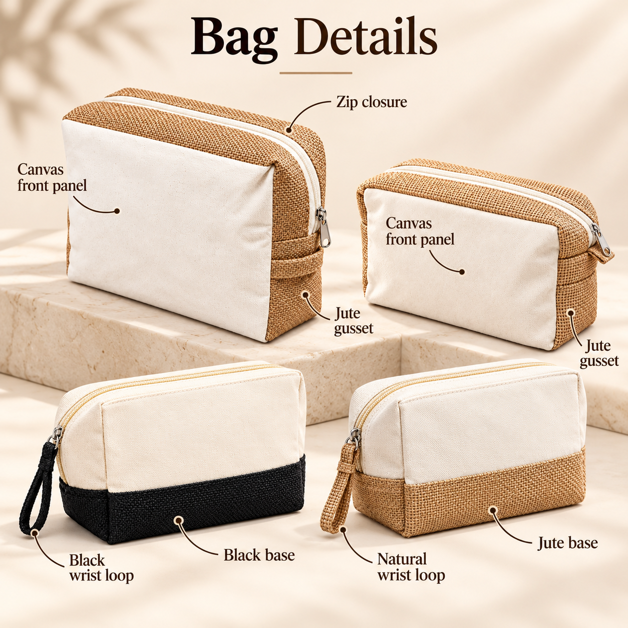 Canvas & Jute Zipper Pouch Sample Kit