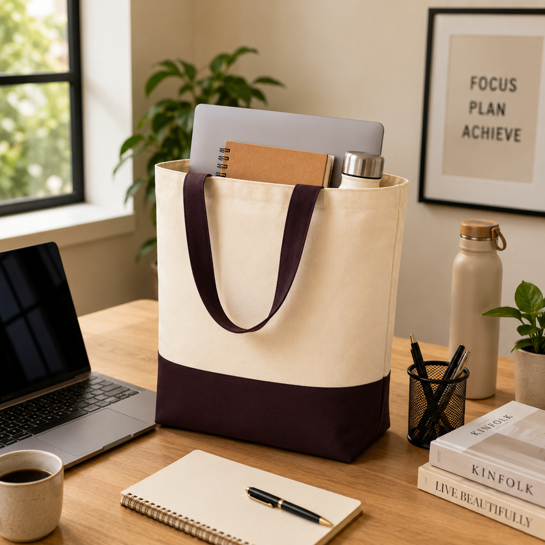 Brown & Beige Tote Bag | 330 GSM