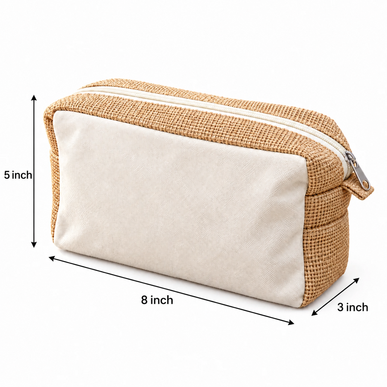 8x5x3 Plain Natural Jute & Canvas Boxy Zipper Pouch