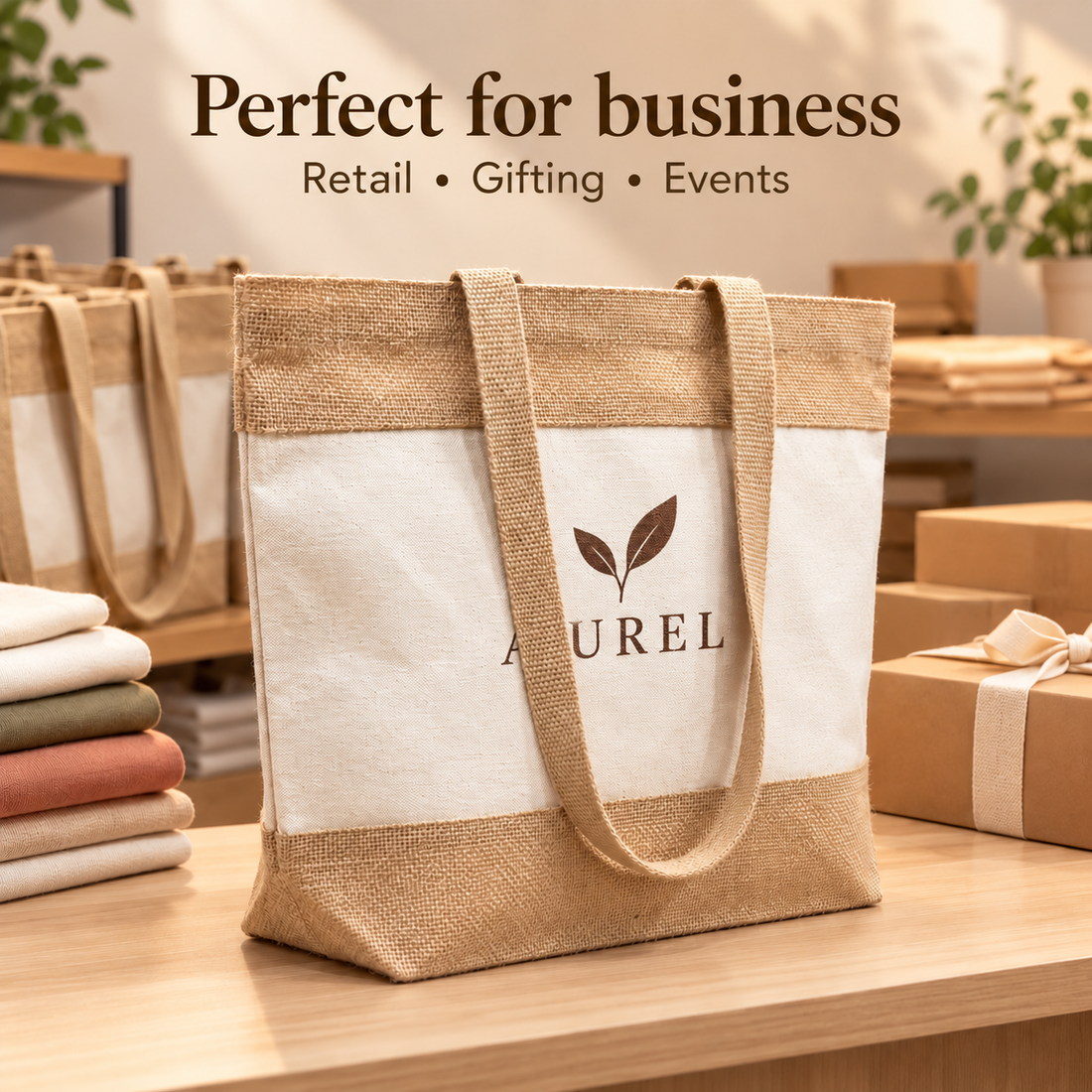 19x14x6 Natural Two-Tone Cotton Canvas Tote Bag | 350 GSM