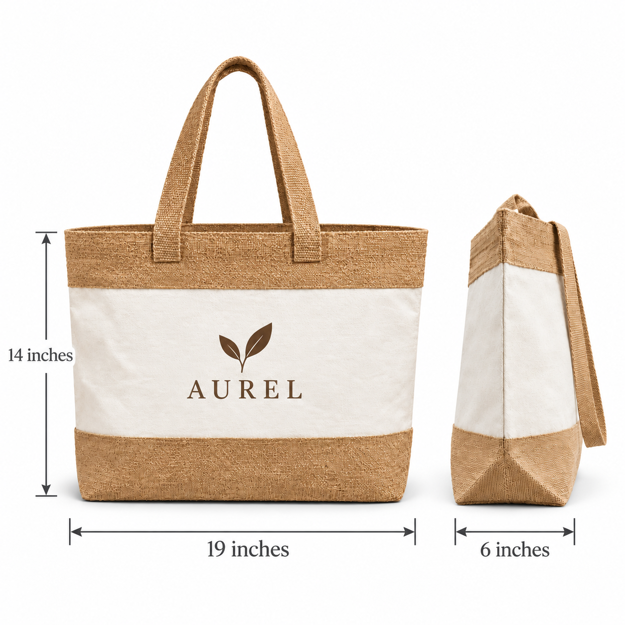 19x14x6 Natural Two-Tone Cotton Canvas Tote Bag | 350 GSM