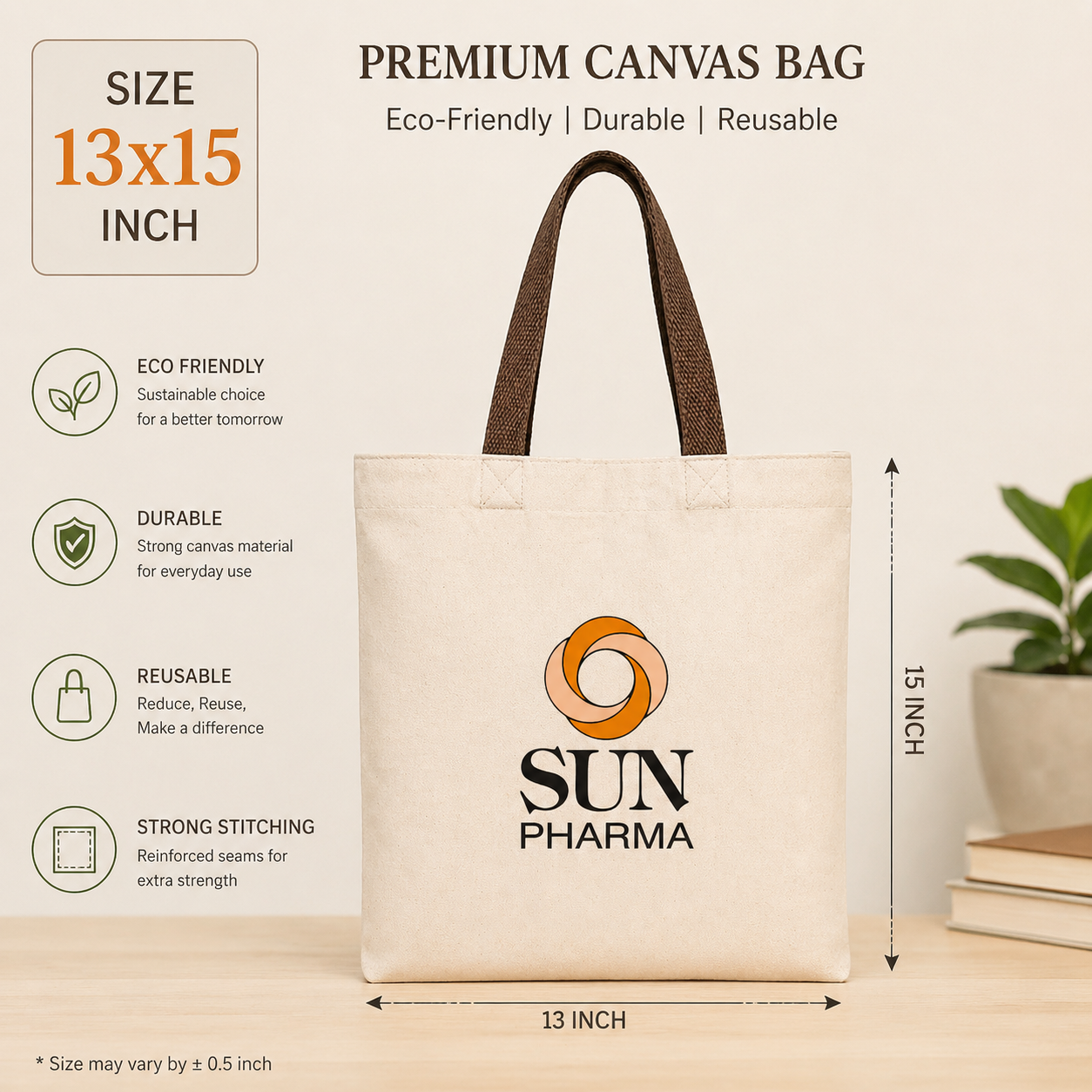 Custom 13"x15" Beige Tote Bag | 330 GSM