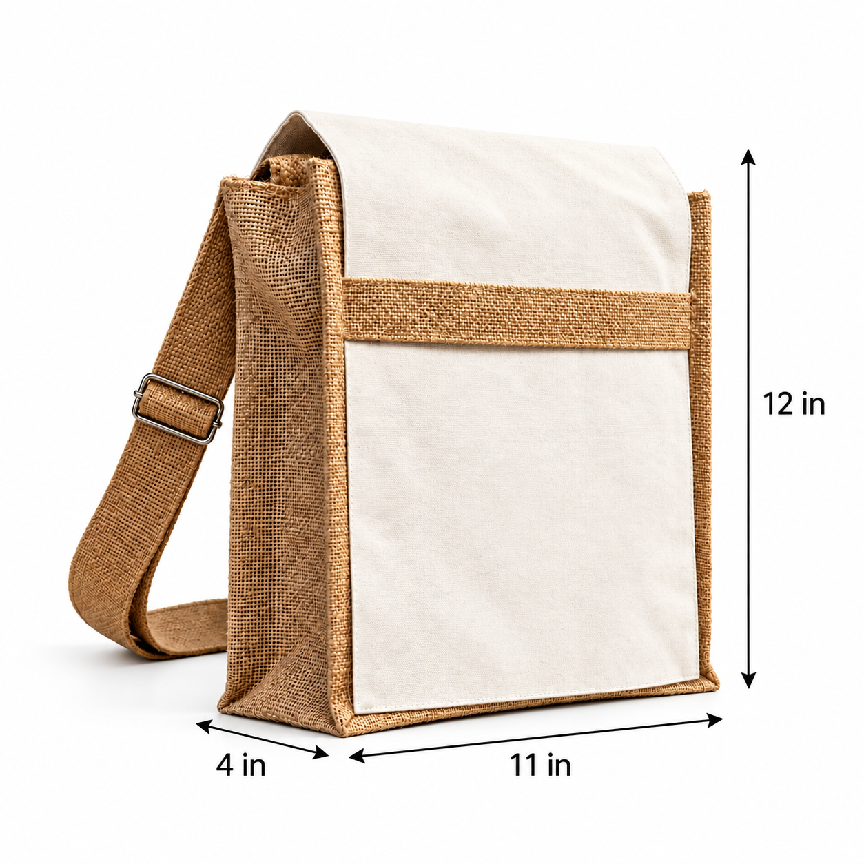 Plain Natural Jute & Canvas Laptop messenger Bag | 220 GSM