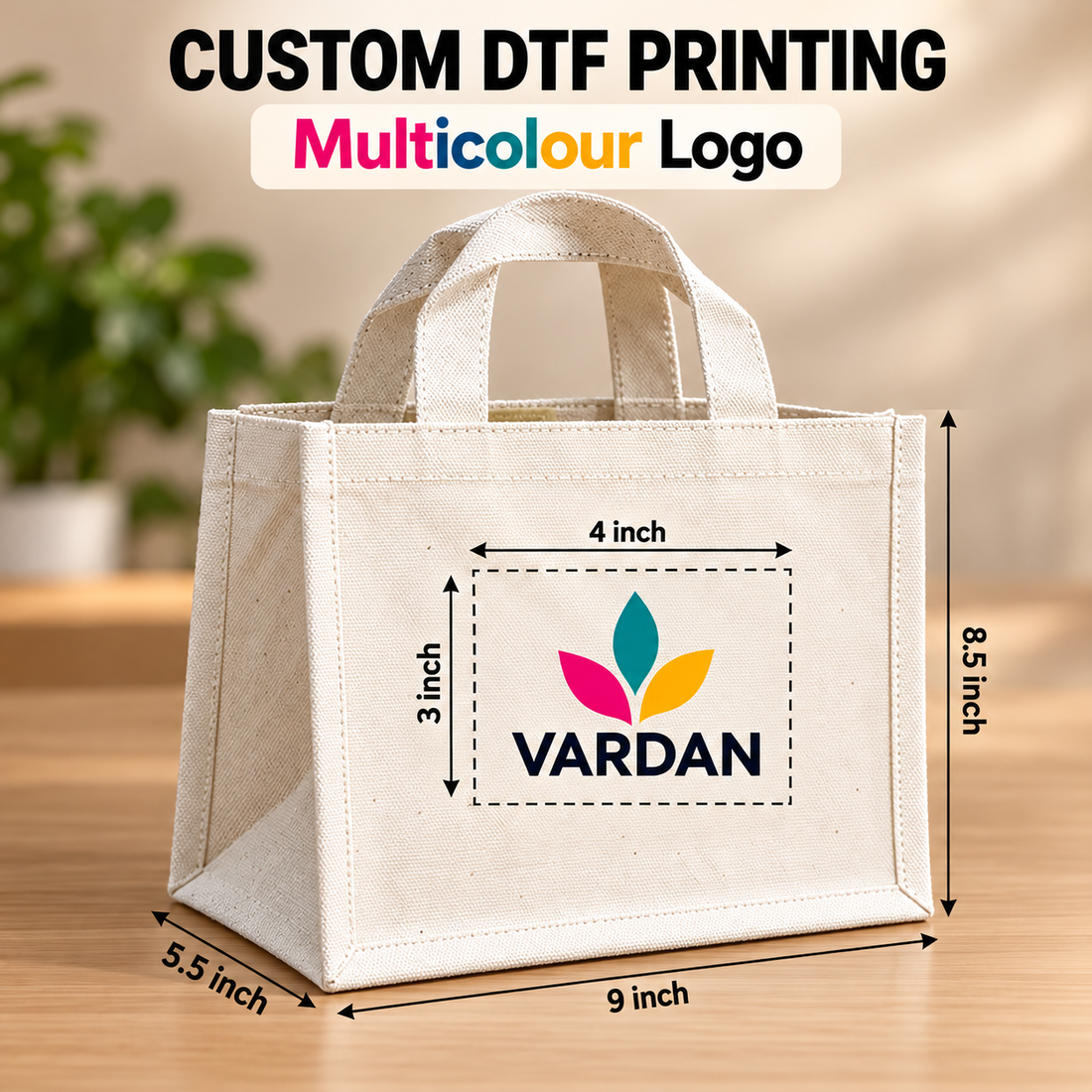 9x8.5x5.5 Natural Mini Cotton Canvas Box Tote | 220 GSM