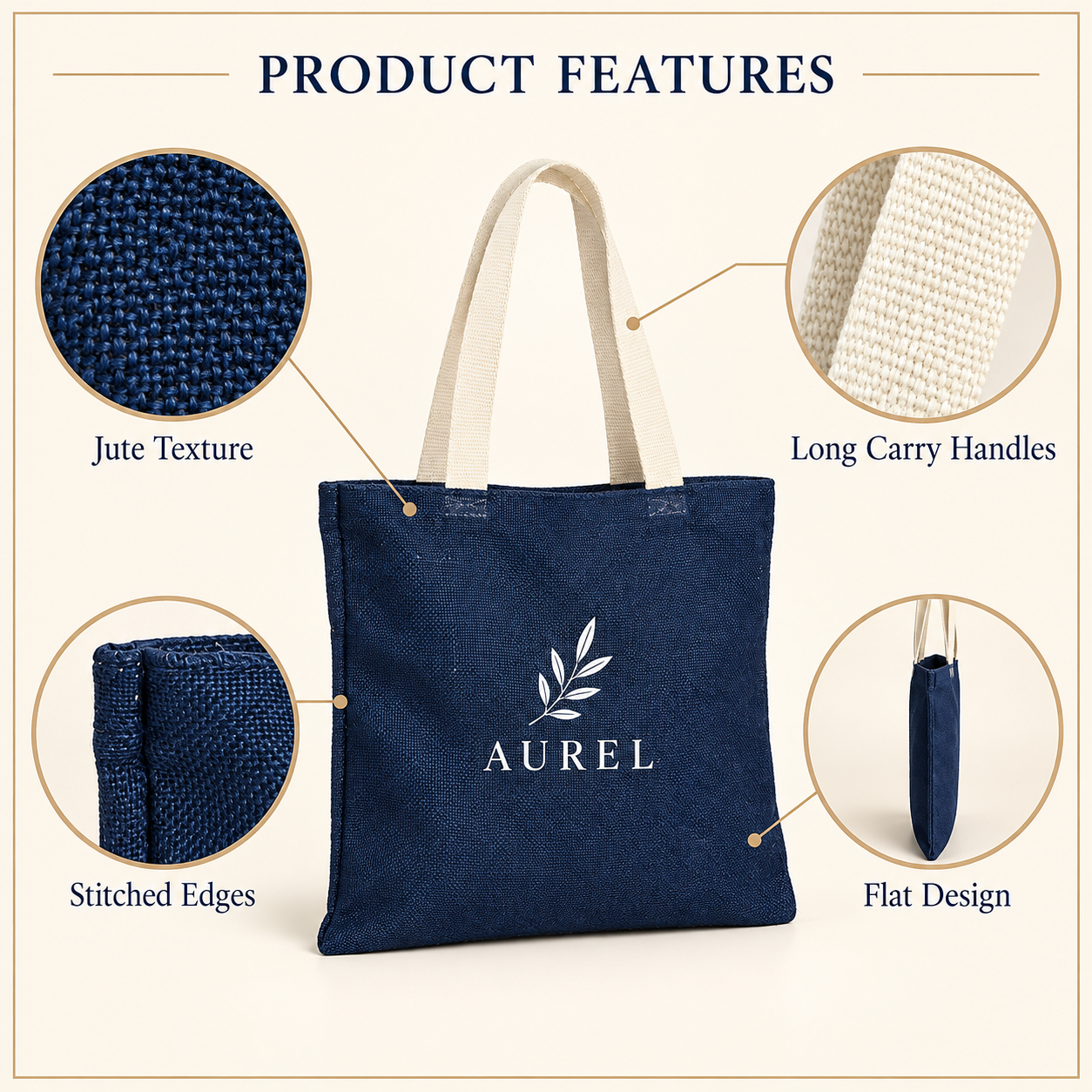 14.5x16.5 Navy Blue Jute Tote Bag