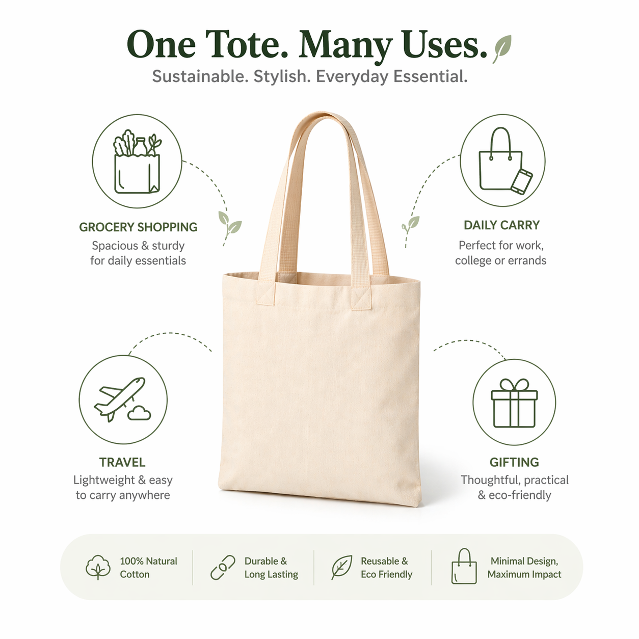 8x10 Inch Cotton Tote Bag | 150 GSM