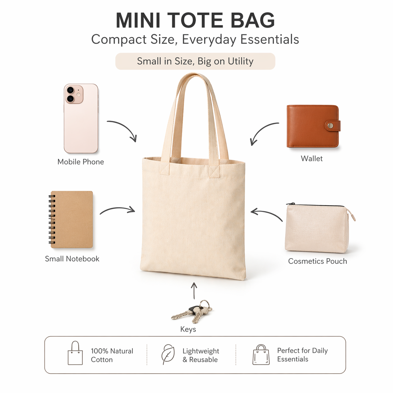 8x10 Inch Cotton Tote Bag | 150 GSM