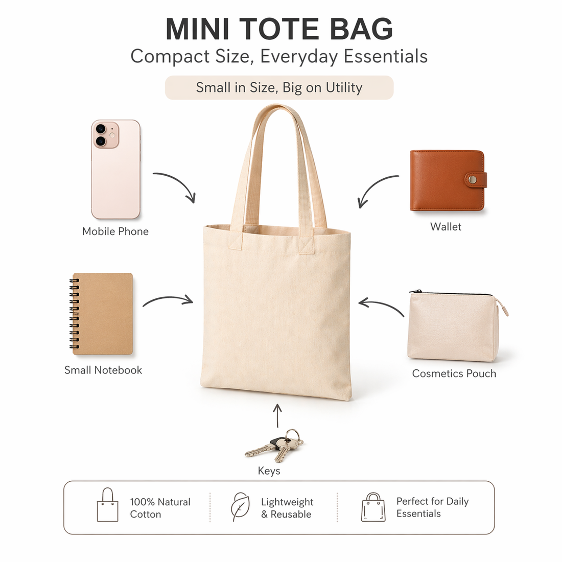 8x10 Inch Cotton Tote Bag | 150 GSM