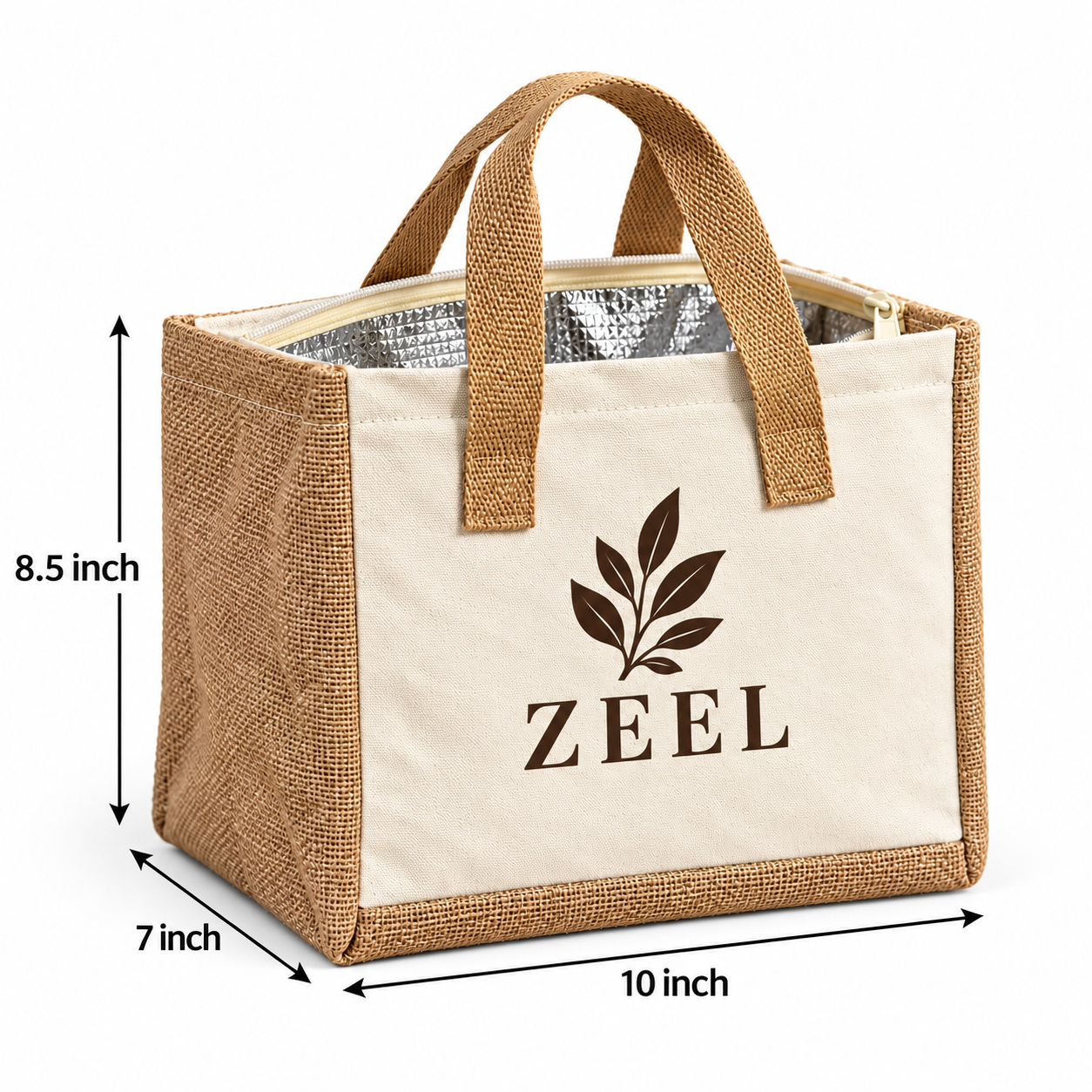 10x8.5x7 Natural Jute & Canvas Insulated Lunch Bag | 310 GSM
