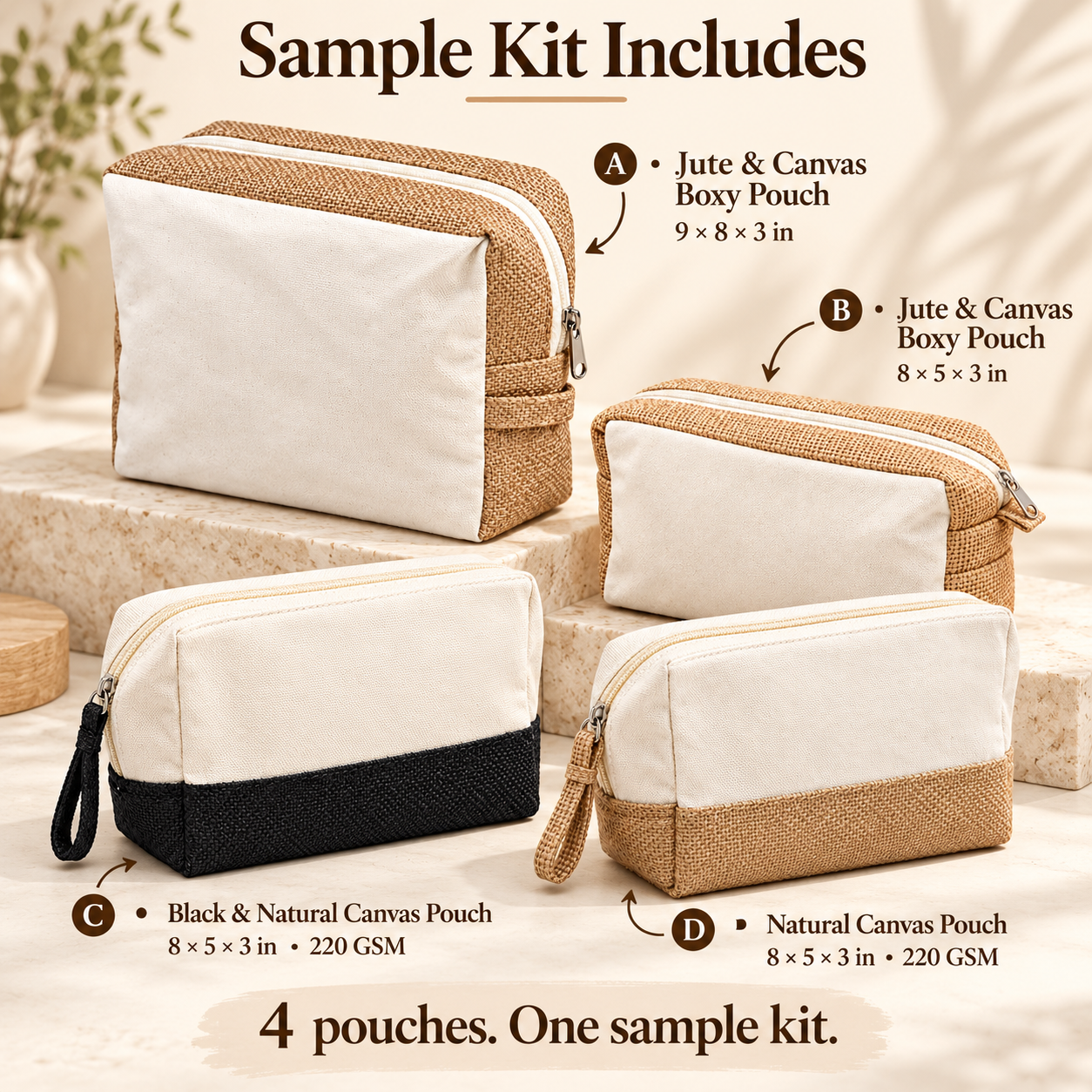 Canvas & Jute Zipper Pouch Sample Kit