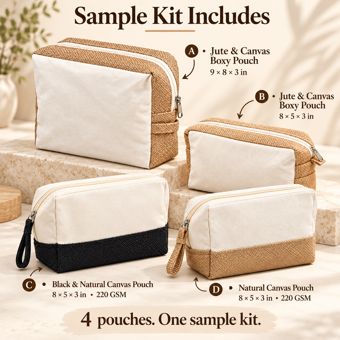 Canvas & Jute Zipper Pouch Sample Kit