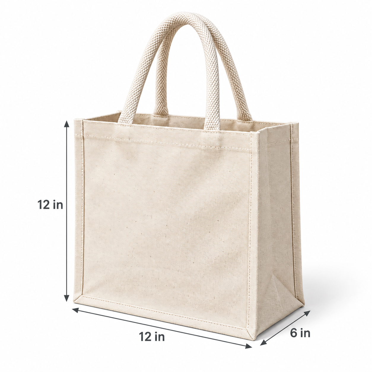 Plain 12x12x6 Ivory Laminated Canvas Gift Bag | 310 GSM