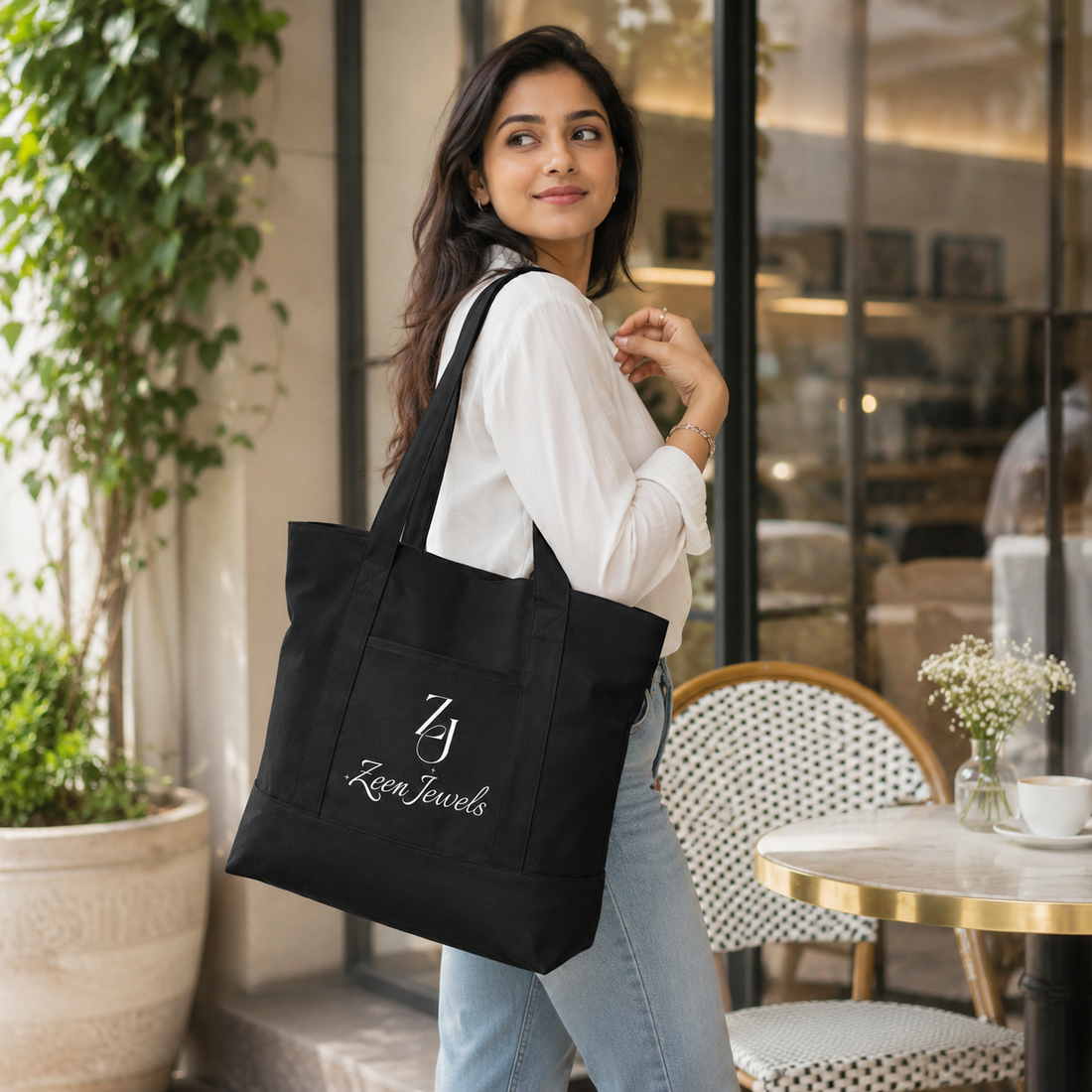 Black Large Canvas Tote Bag | 19" x 15" x 6"
