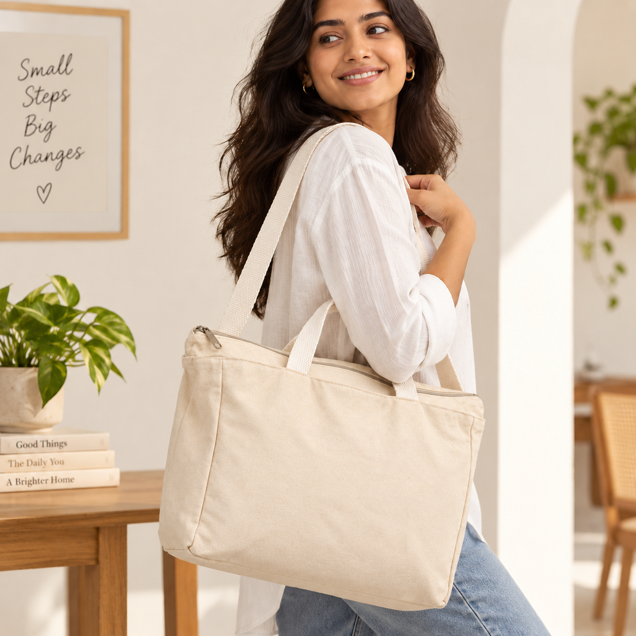 Plain 14×12×4 Canvas Sling Bag with Zip | 330 GSM
