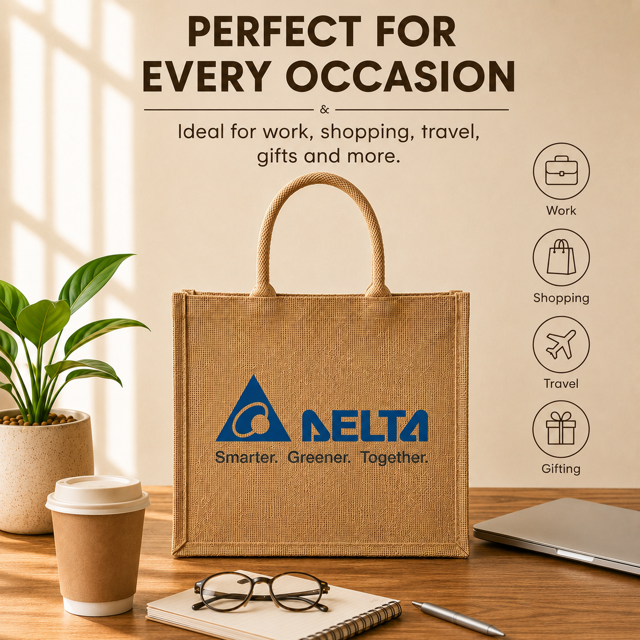 Custom 15×13×6 Natural Jute Tote Bag | 350 GSM