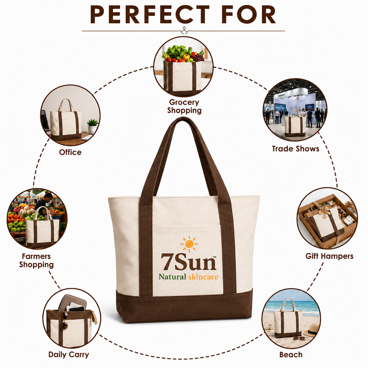 Brown and Beige Large Canvas Tote Bag | 19" x 15" x 6"
