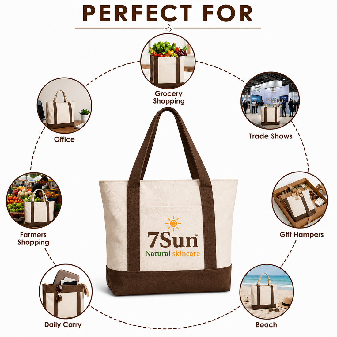 Brown and Beige Large Canvas Tote Bag | 19" x 15" x 6"