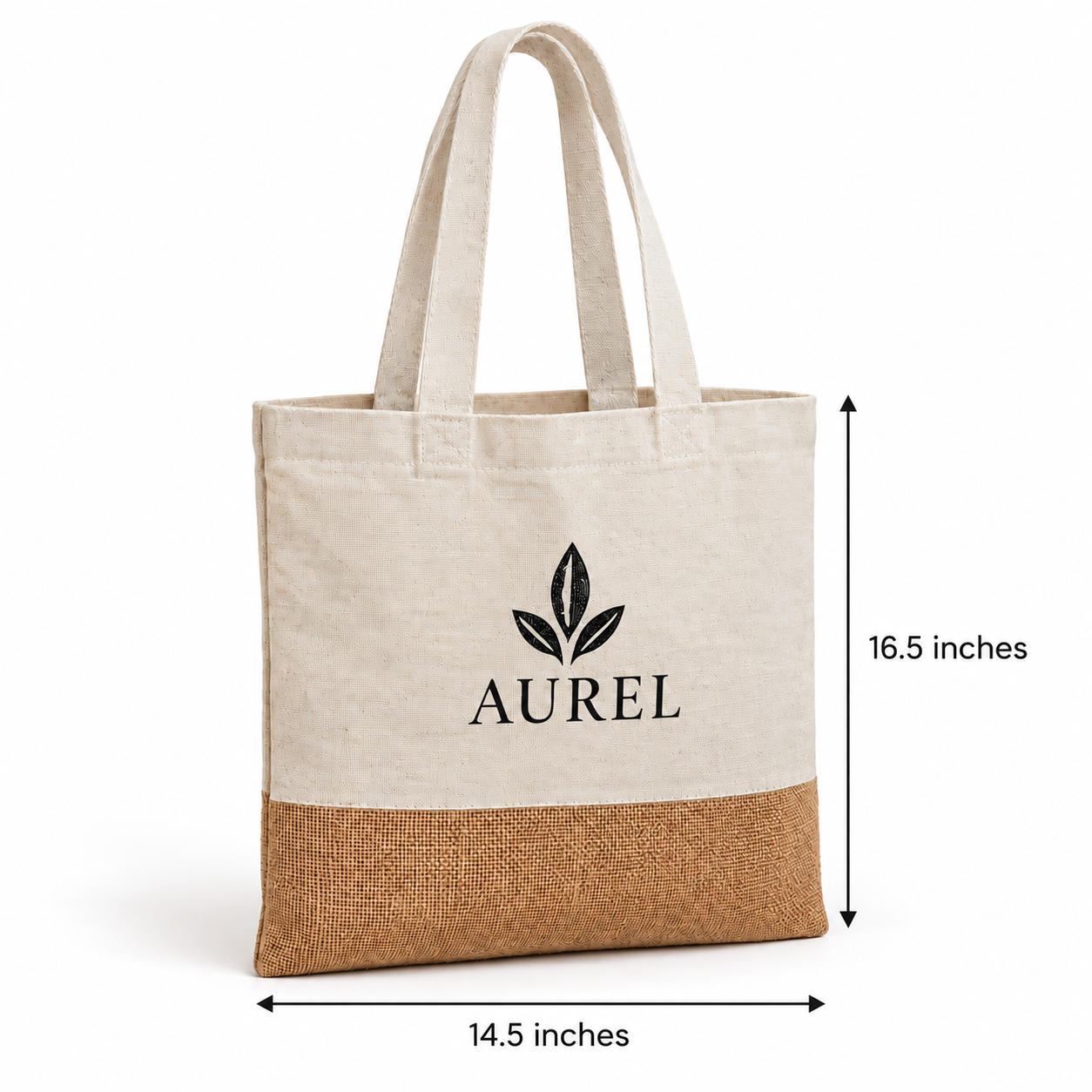 14.5x16.5 Natural Jute & Cotton Two-Tone Tote Bag
