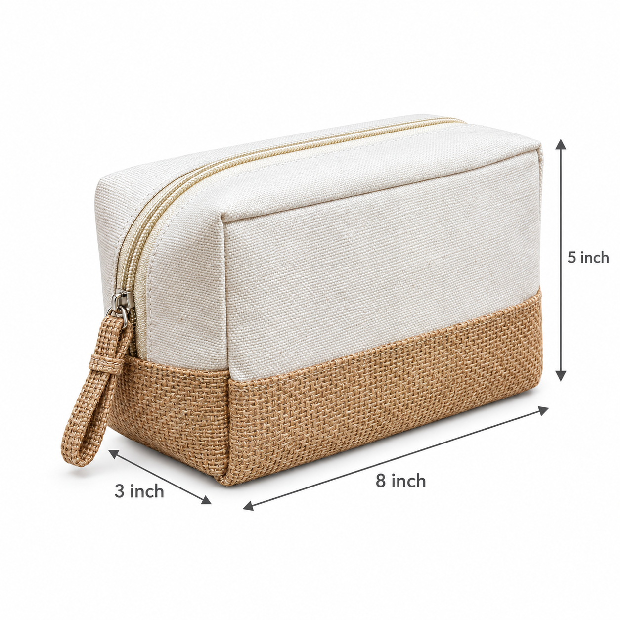 Plain 8x5x3 Natural Cotton Canvas Zipper Pouch | 220 GSM