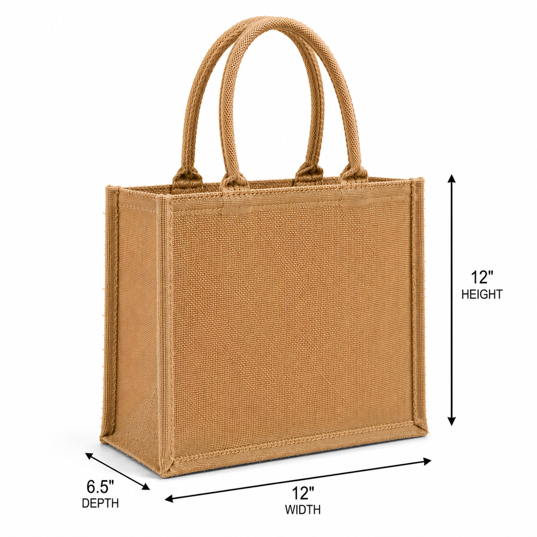 12×12×7.5 Natural Jute Tote Bag | 350 GSM