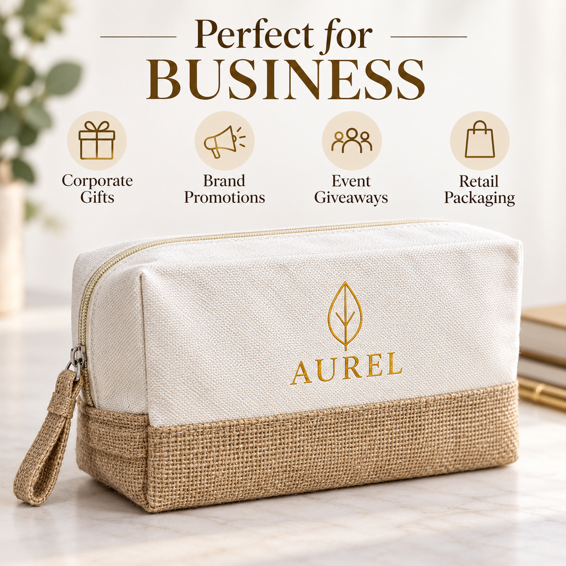 8x5x3 Natural Cotton Canvas Zipper Pouch | 220 GSM