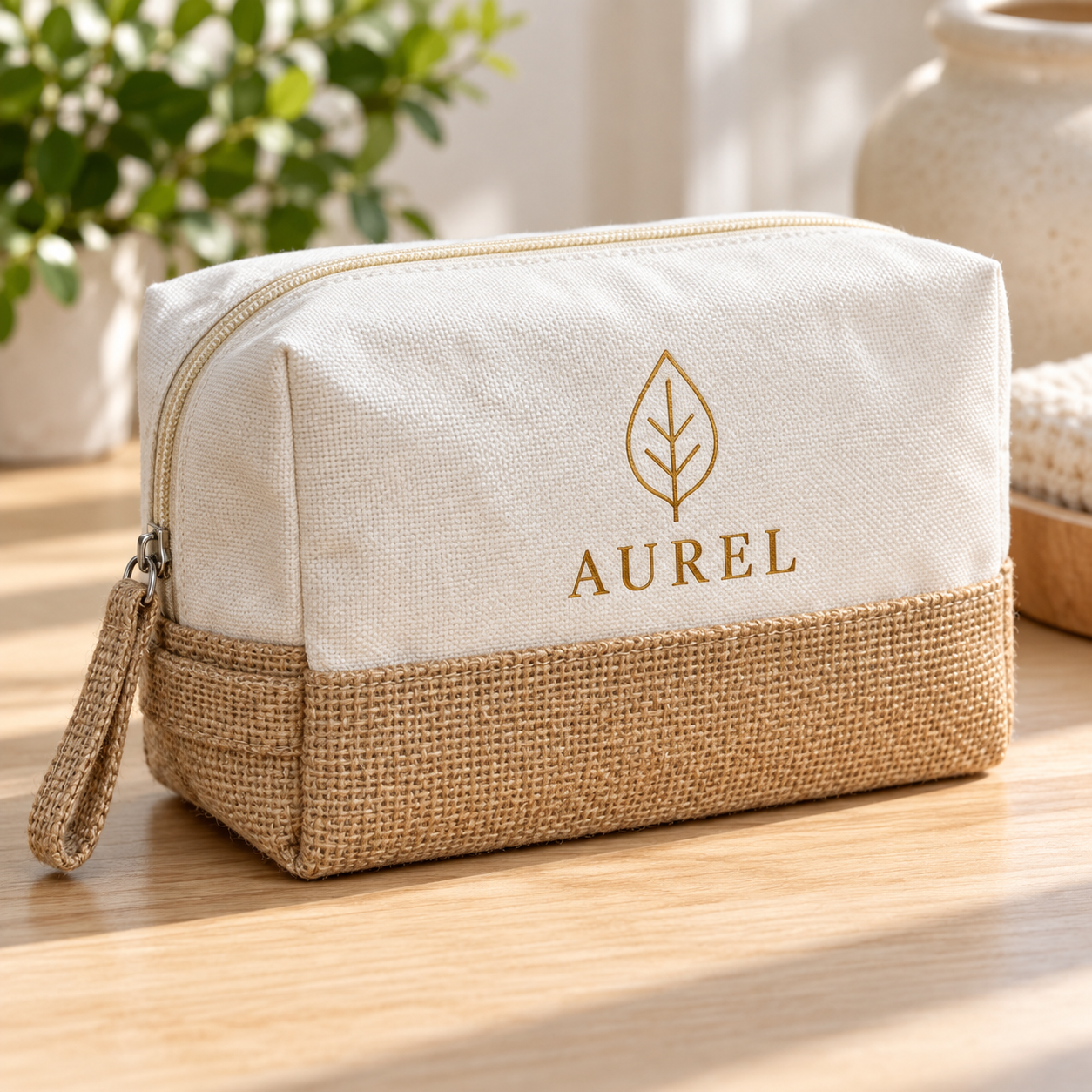 8x5x3 Natural Cotton Canvas Zipper Pouch | 220 GSM