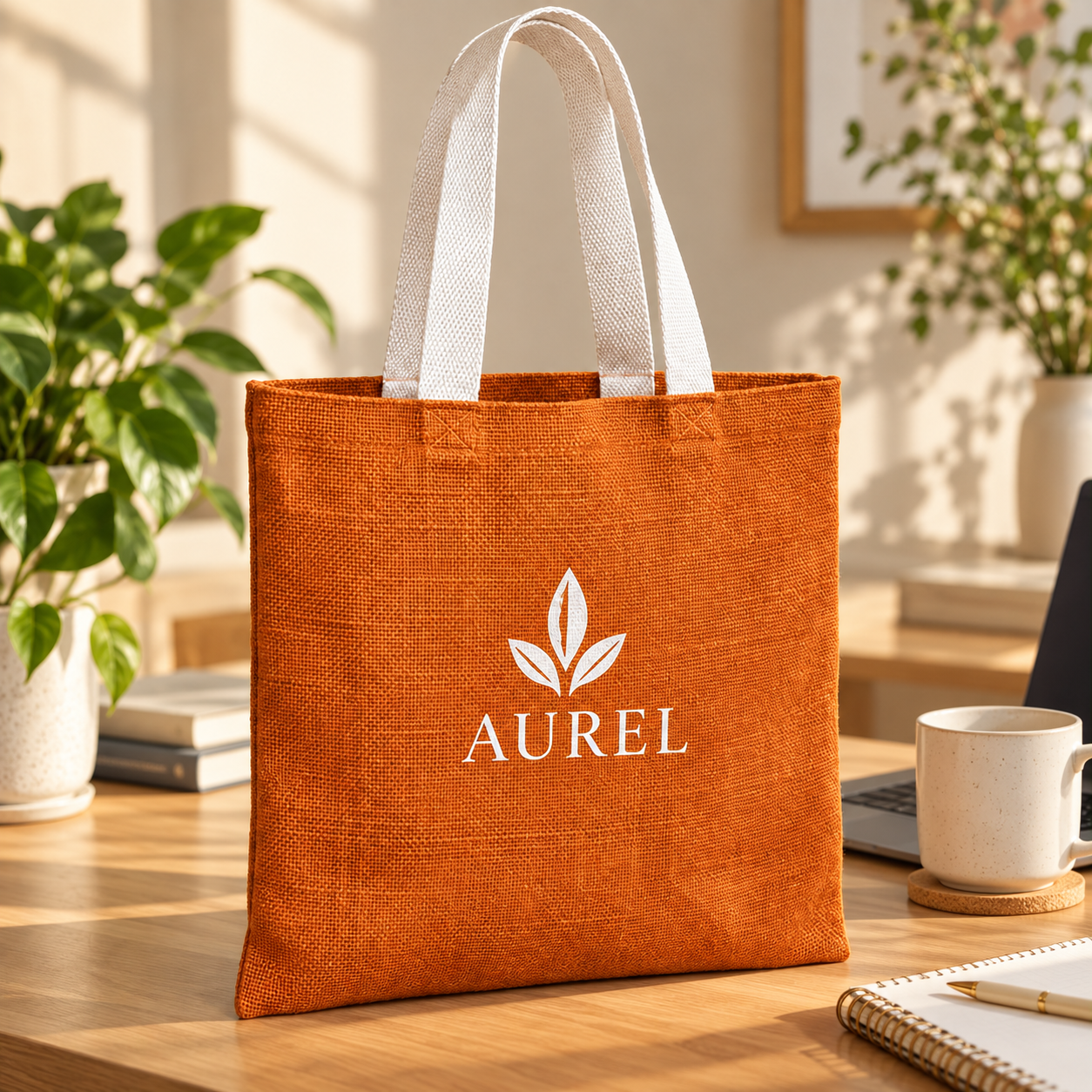 14.5x16.5 Rust Orange Jute Tote Bag