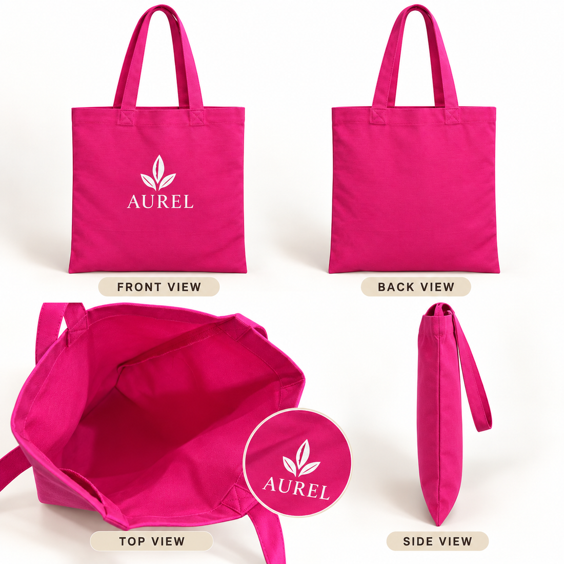 14.5x15.5 Pink Cotton Canvas Tote Bag | 350 GSM