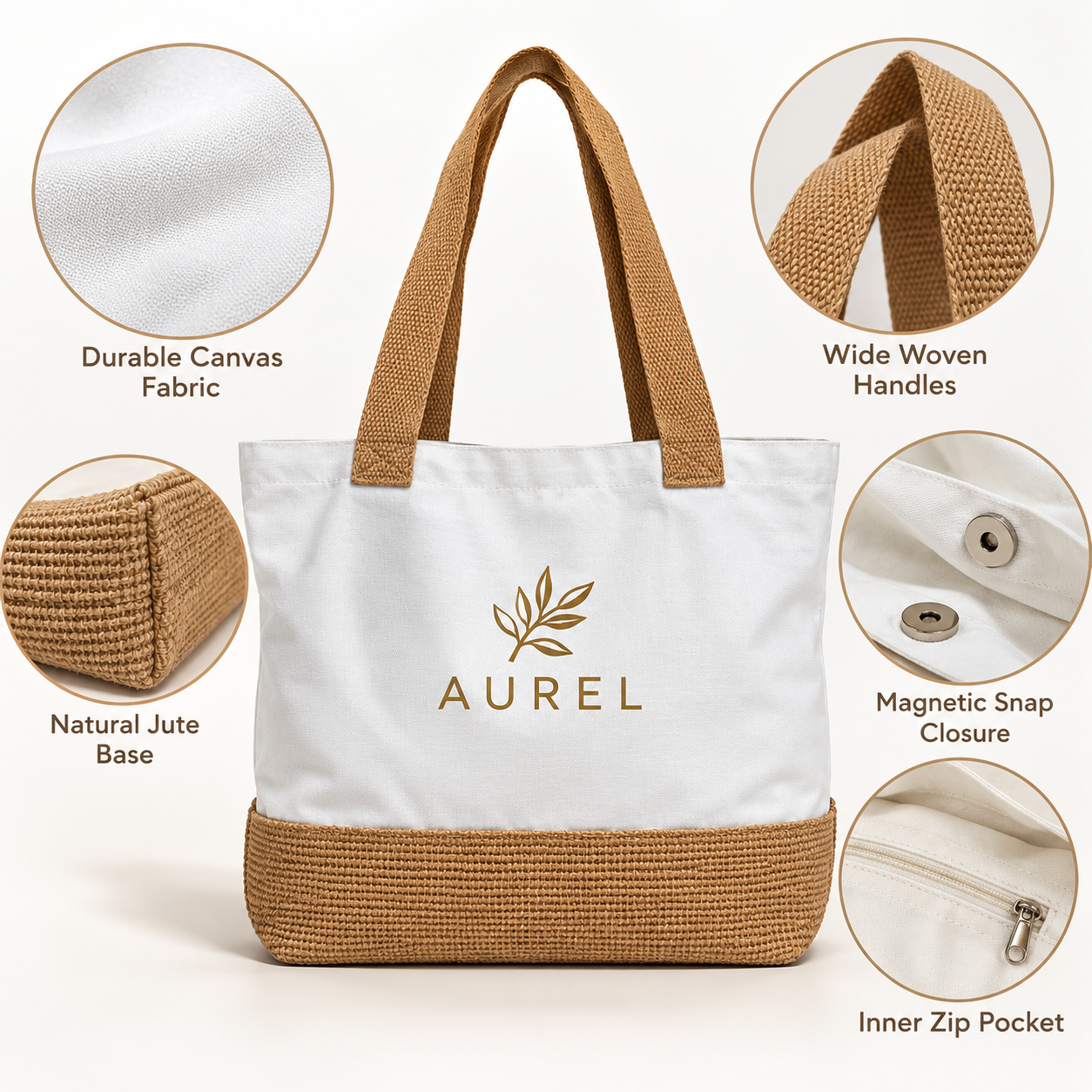 17.5x14x6 Natural Juco & Canvas Two-Tone Tote Bag