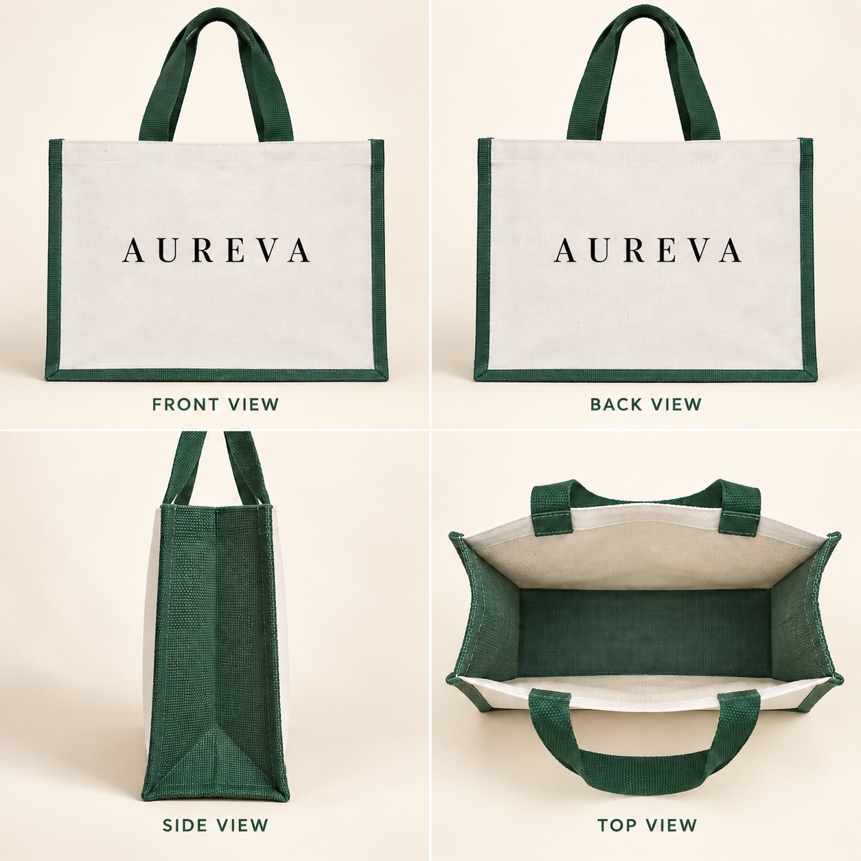 16x13x6 Green Laminated Jute & Canvas Hamper Bag