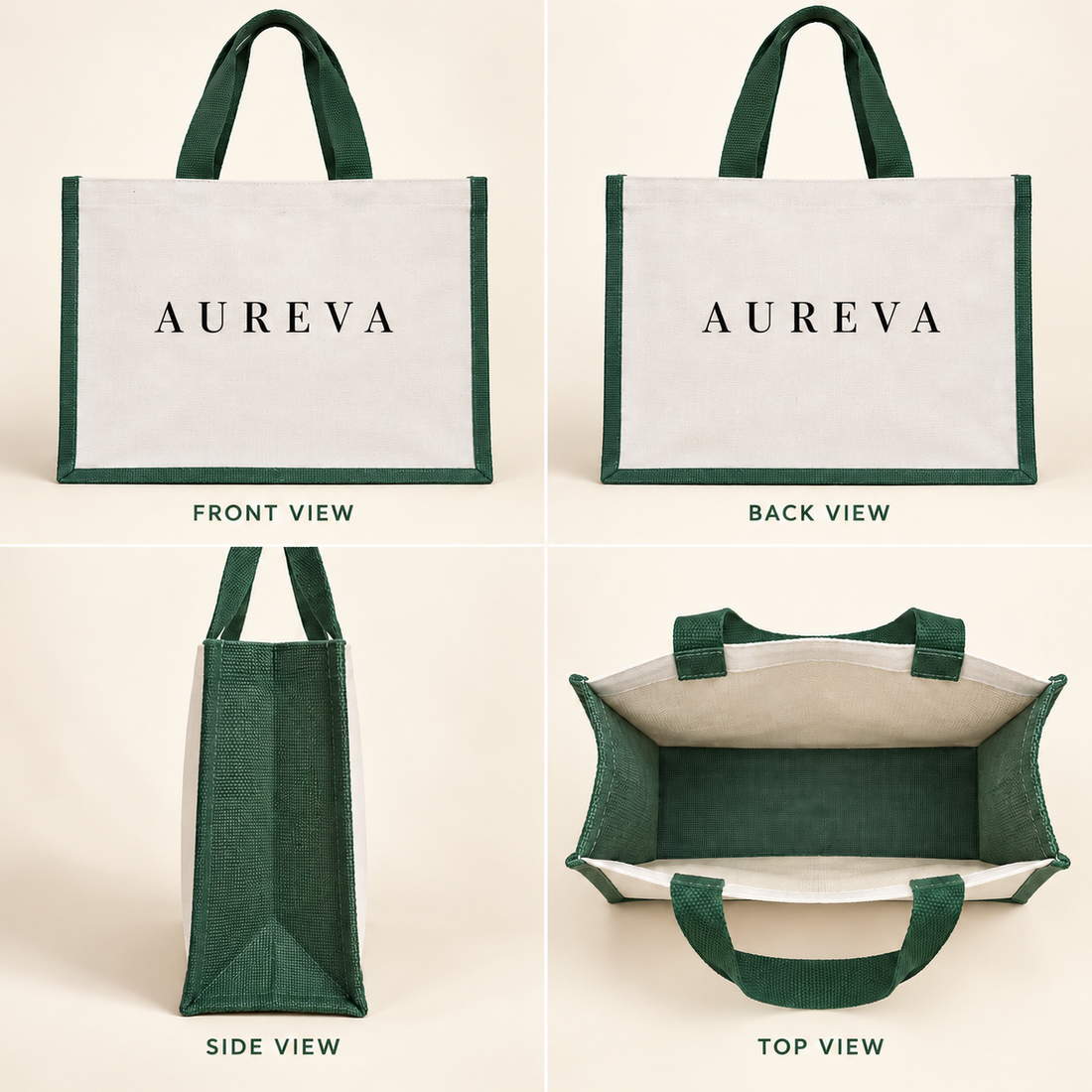 16x13x6 Green Laminated Jute & Canvas Hamper Bag