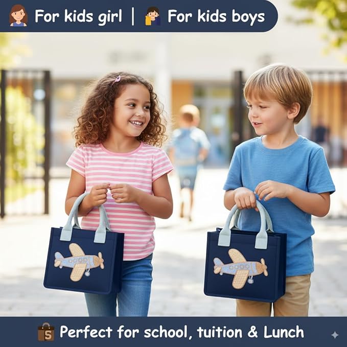 Airplane Embroidery Kids Tote Bag