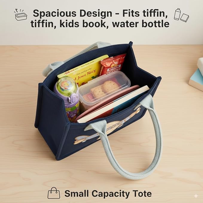 Airplane Embroidery Kids Tote Bag