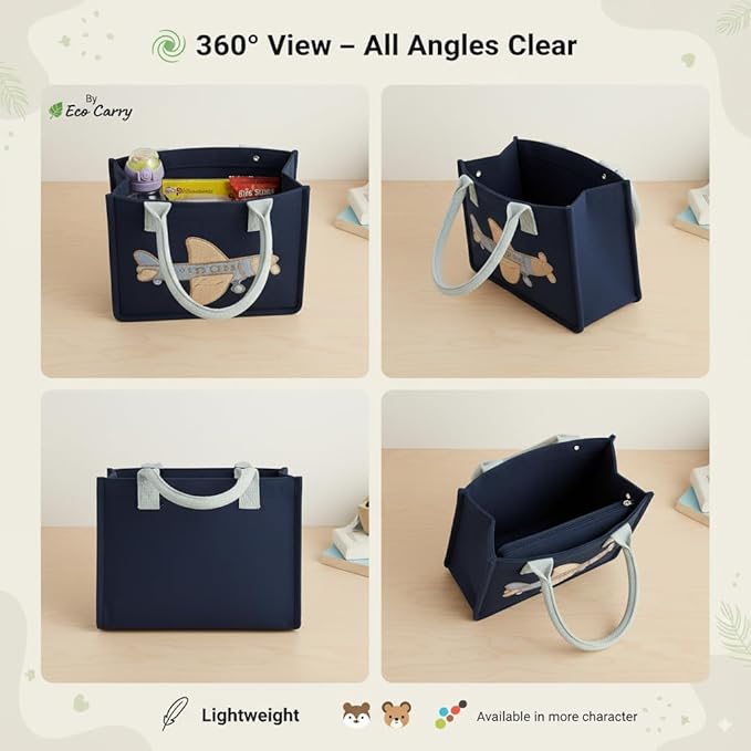 Airplane Embroidery Kids Tote Bag