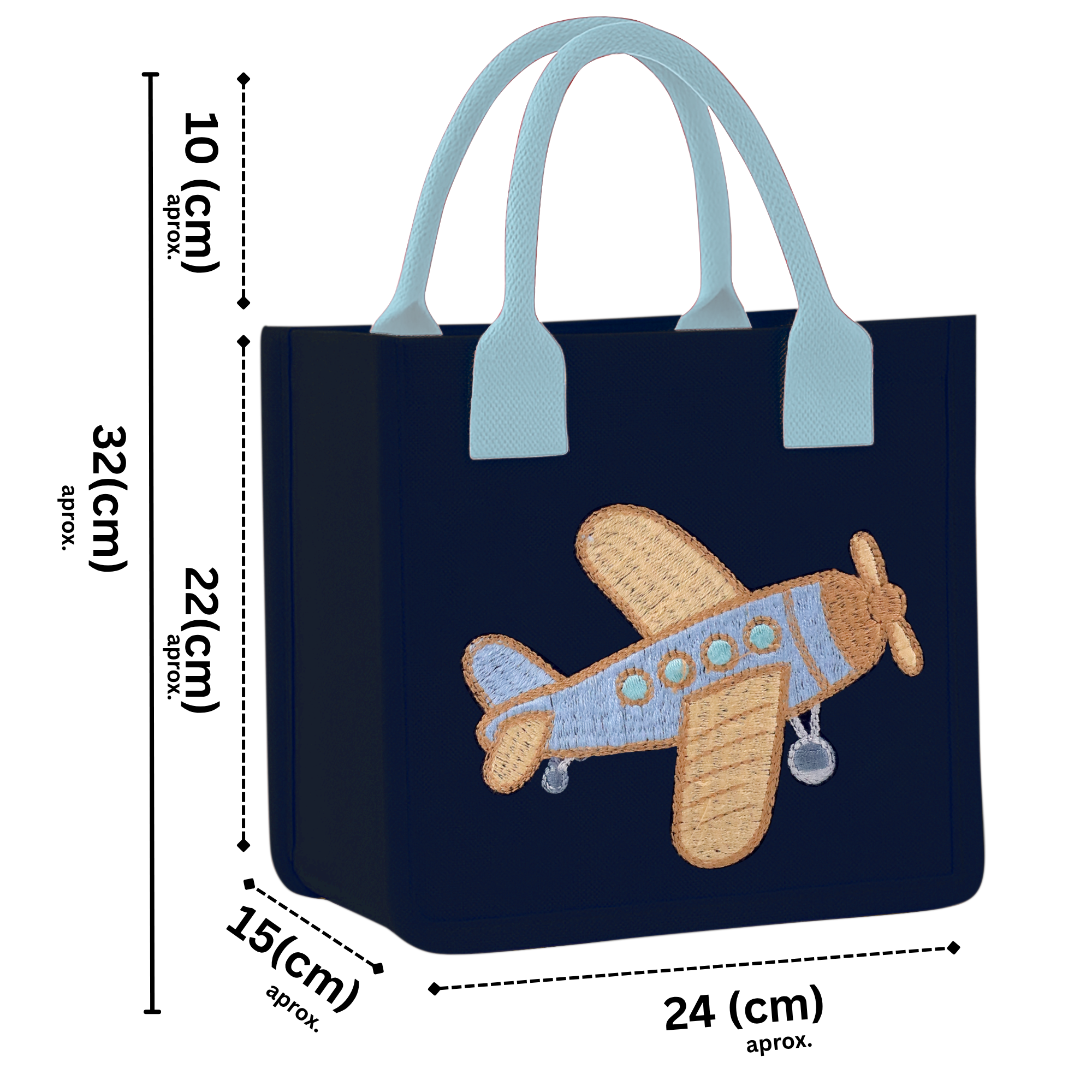 Airplane Embroidery Kids Tote Bag