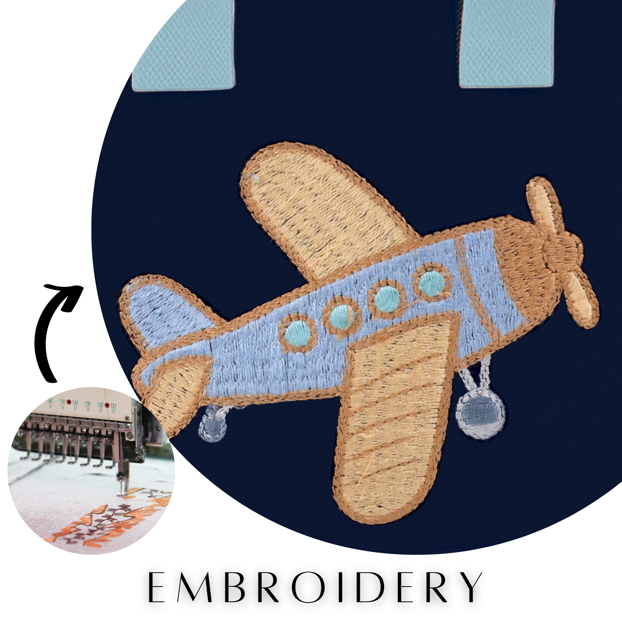 Airplane Embroidery Kids Tote Bag