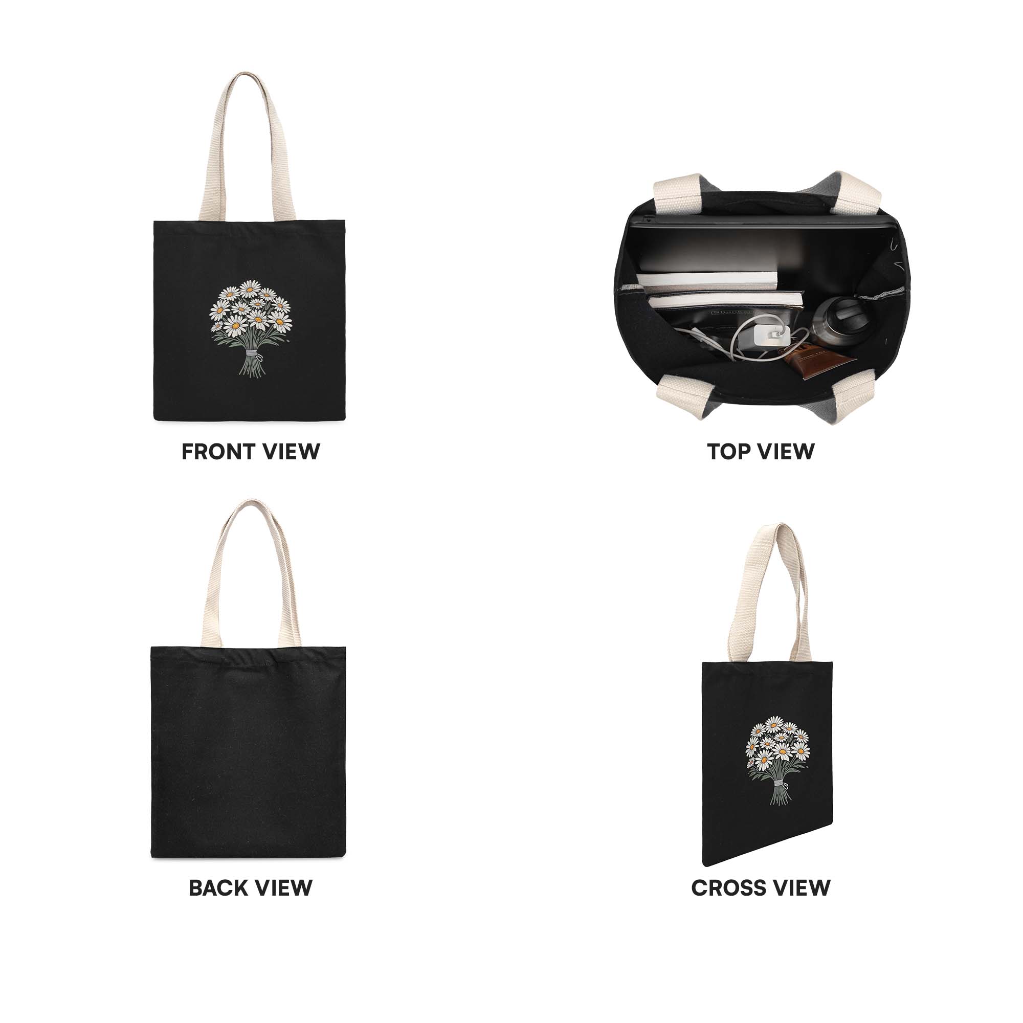 Black Daisy Tote Bag