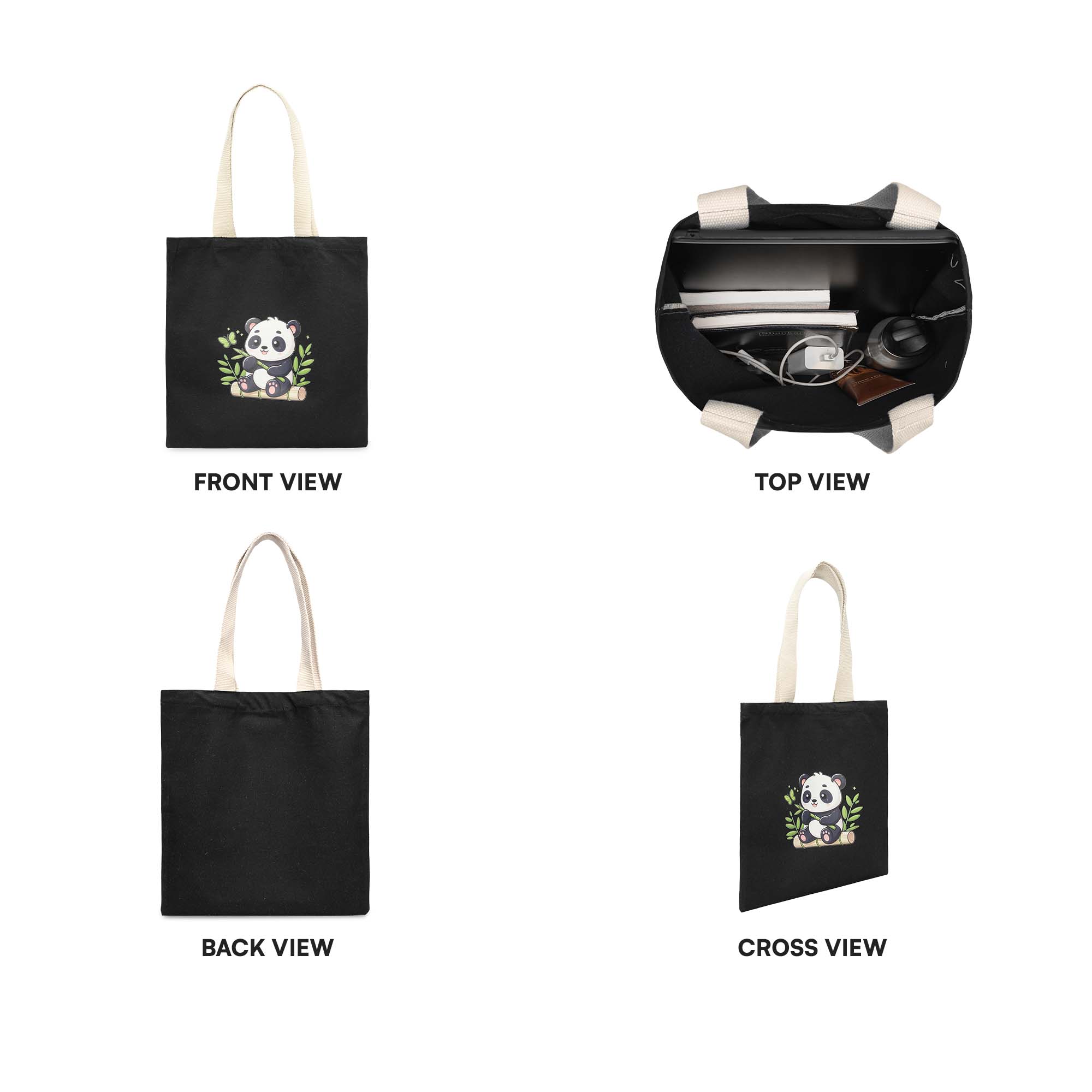 Black Panda Tote Bag