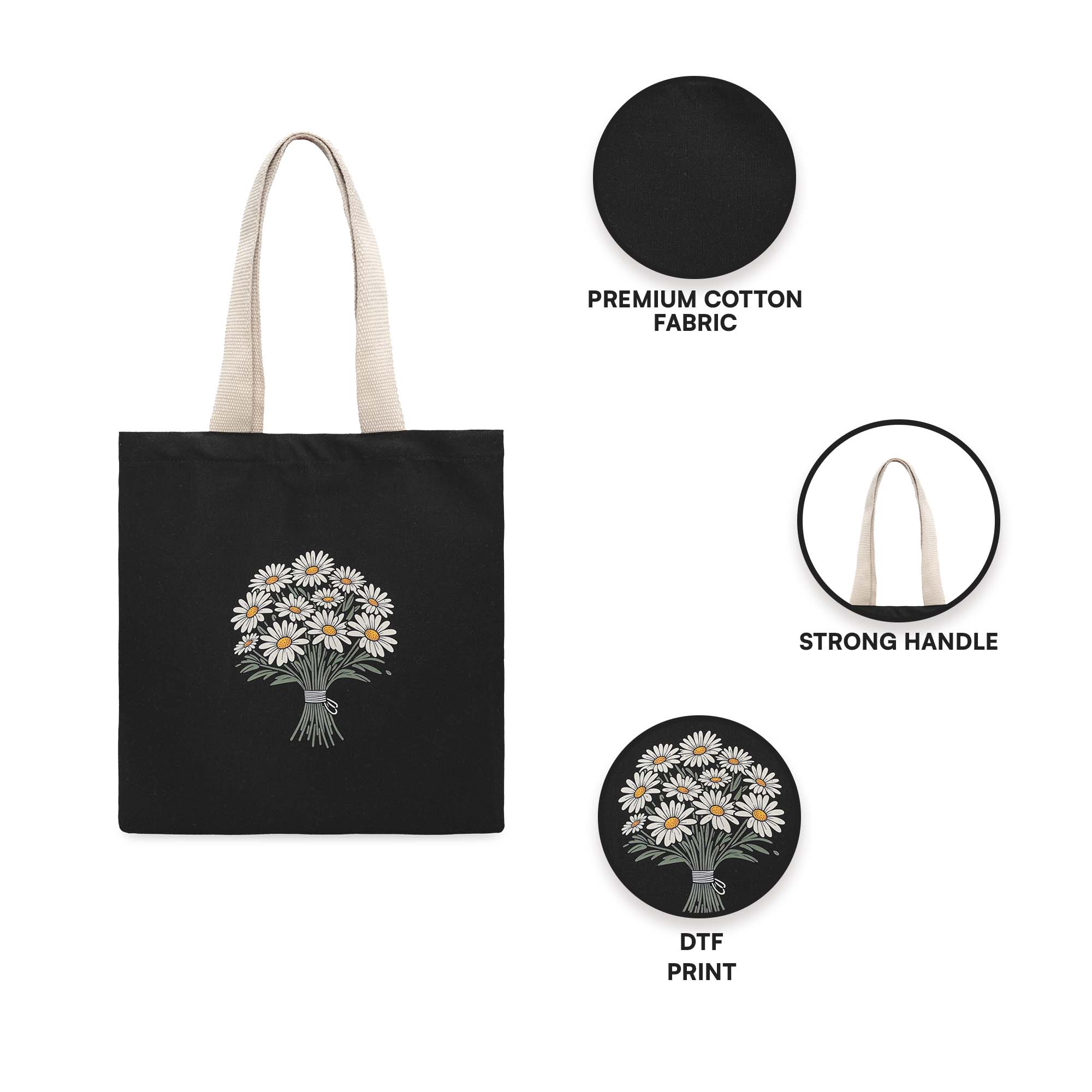 Black Daisy Tote Bag