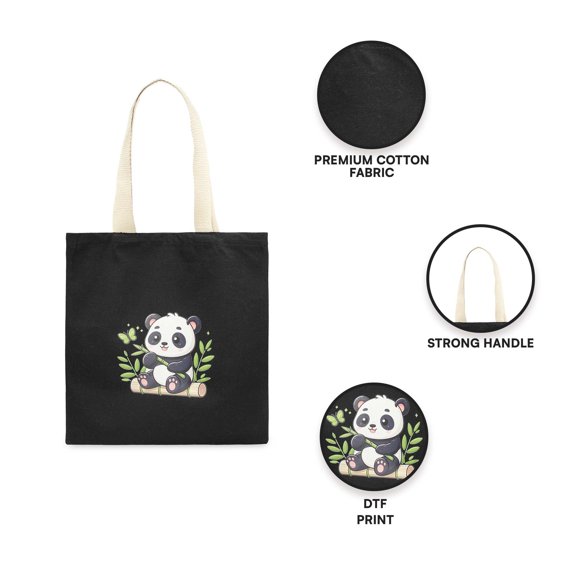 Black Panda Tote Bag