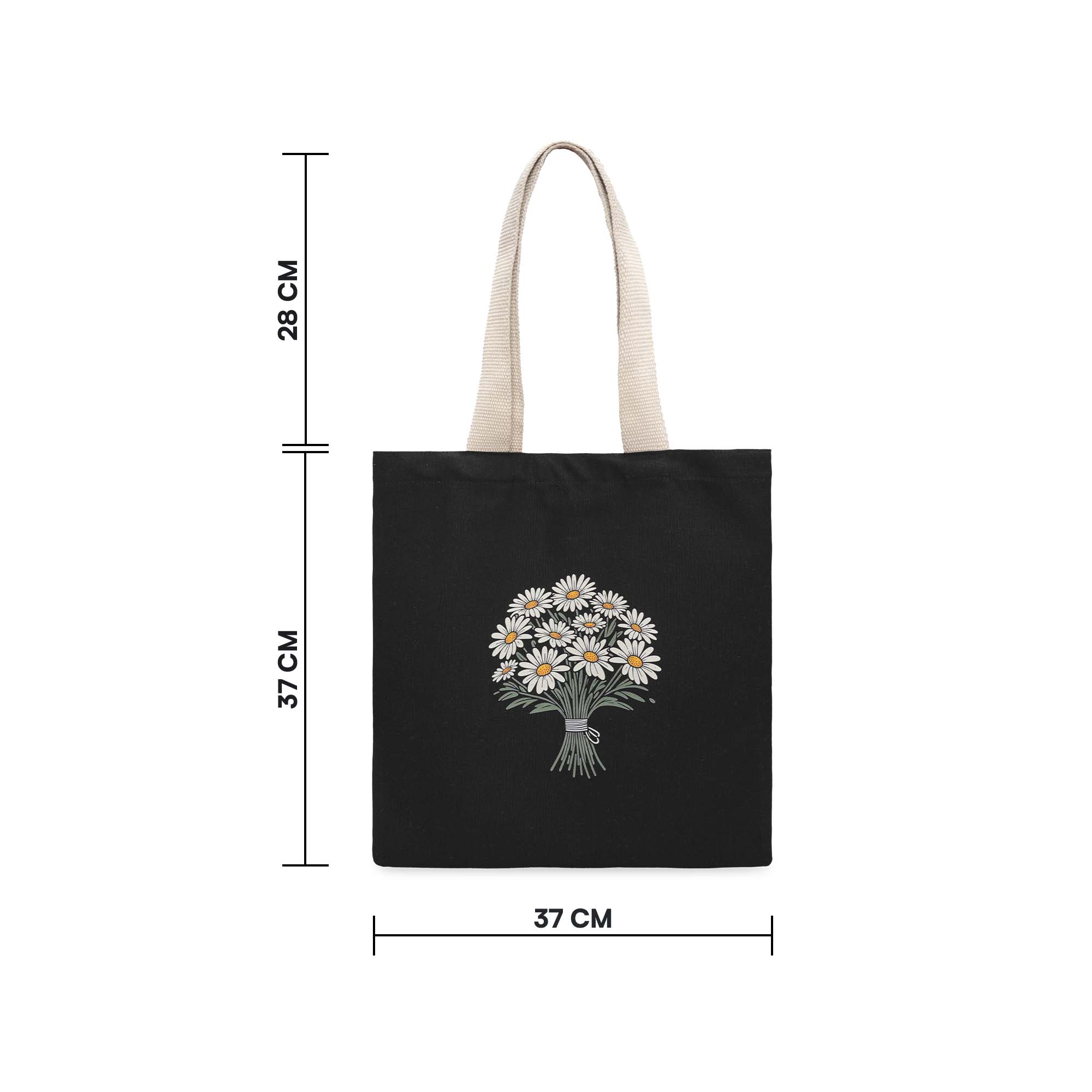 Black Daisy Tote Bag